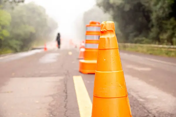 stock image Road closure and signposts City of Itaara RS Brazil. Taboo location. Intense rains