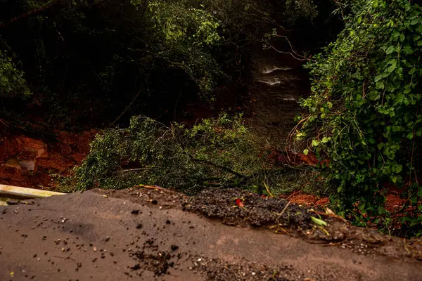 stock image Road closure and signposts City of Itaara RS Brazil. Taboo location. Intense rains