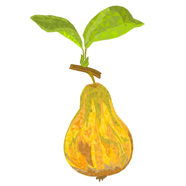 黄緑色の梨とシートの枝多角形ベクトルイラスト編集可能な手描き — ストックベクタ