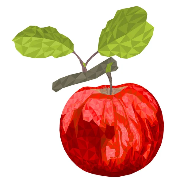 Rött Äpple Med Gröna Blad Gren Polygoner Vektor Illustration Redigerbar — Stock vektor