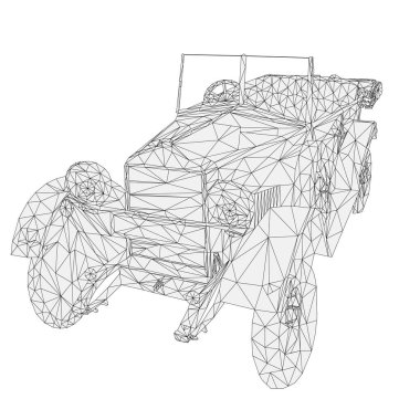 Eski araba retro emektar taslağı düşük çokgen vektör illüstrasyon düzenleme el çizimi