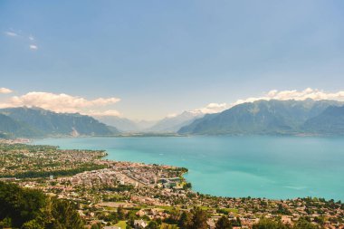 Aerial view of Vevey city, canton of Vaud, Switzerland