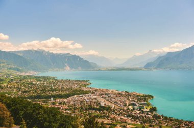 Aerial view of Vevey city, canton of Vaud, Switzerland