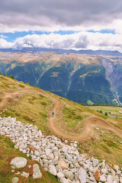 Mountain bike trail, top view, image taken in Bellwald, Valais, Switzerland