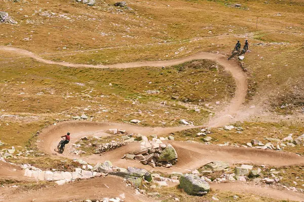Mountain bike trail, top view, image taken in Bellwald, Valais, Switzerland