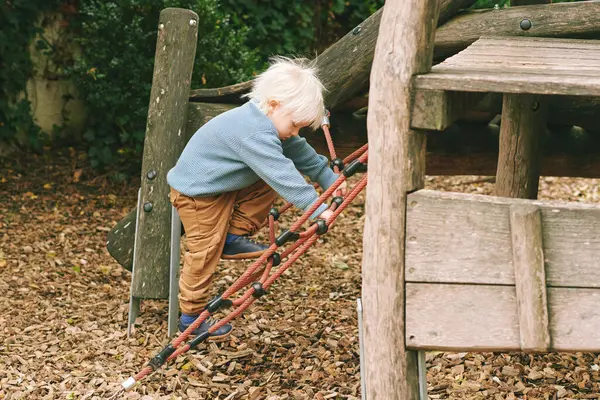 Outdoor Portrait Adorable Year Old Boy Playing Playground Лицензионные Стоковые Изображения