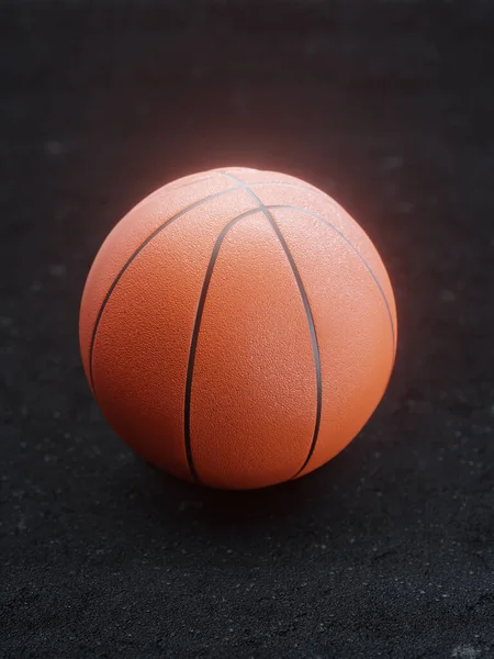 Orange Basketball Black Background Asphalt Court Blurred Background Rendering Illustration — Stock Photo, Image
