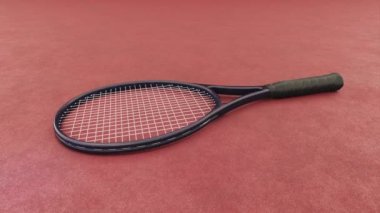 Spor ve sağlıklı yaşam tarzı. Tenis mi? Tenis kortunda tenis raketi tenis konsepti, video, 3D canlandırma animasyonu