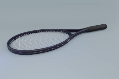 Tenis maçı. Tenis kortunda raket. Spor, eğlence konsepti, spor ve sağlıklı yaşam tarzı. Tenis raketi kil kort spor arka planı, tenis konsepti, 3D render