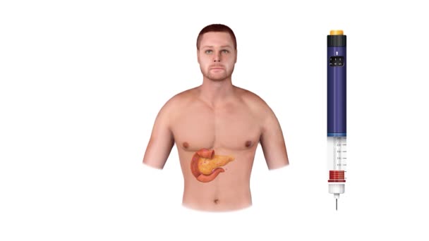 Figura Hombre Hombre Con Diabetes Haciendo Inyección Con Pluma Insulina — Vídeos de Stock