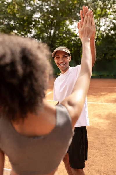 Feeling Excited Young People Feeling Excited Good Tennis Game — Stock Photo, Image