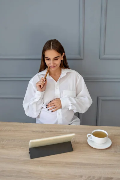 Pregnant Business Woman Work Pregnant Young Business Woman Her Office — Stock Photo, Image