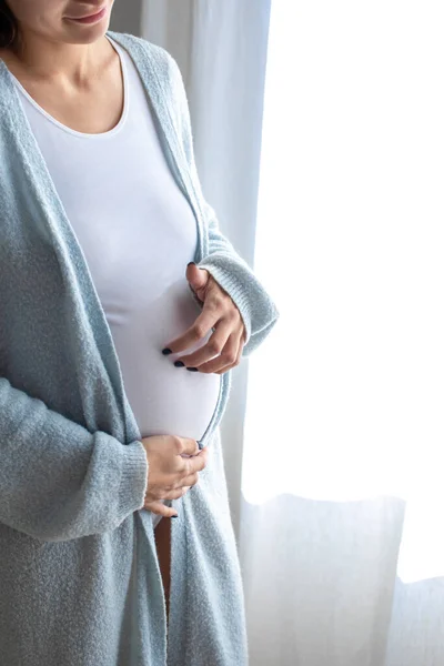 Těhotná Žena Třetím Trimestru Těhotenství Doma — Stock fotografie