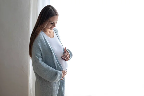 Ciąża Kobieta Trzecim Trymestrze Ciąży Domu — Zdjęcie stockowe