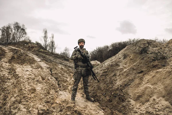 Soldier Mature Man Military Uniform Protective Hemlet — Stok fotoğraf