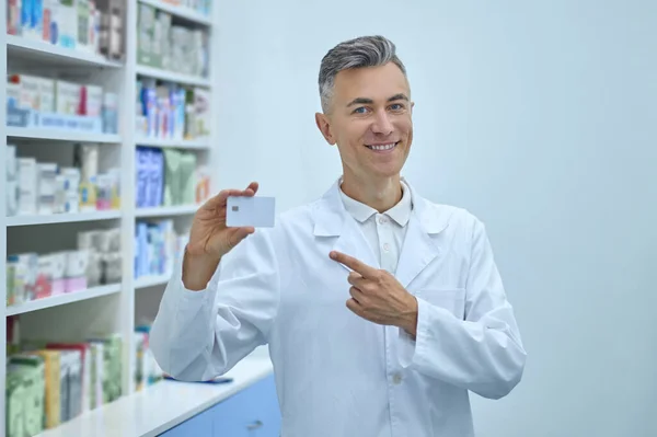 Working Day Male Pharmacist Lab Coat Working Drugstore — Foto Stock
