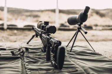 Weapon. Close up picture of an optical rifle