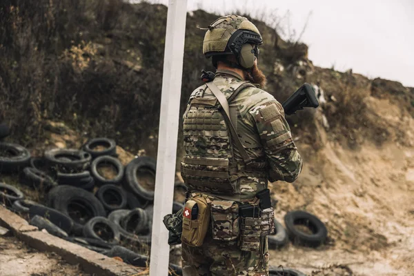 Duty Soldier Camouflage Duty Position — Stok fotoğraf