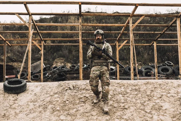Shooting Soldier Camouflage Rifle Hands — Foto de Stock