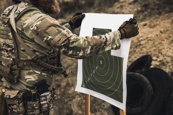 Shooting Soldier Camouflage Having Shooting Training — Stok fotoğraf