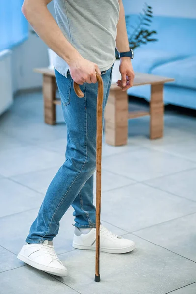 Recovery Close Man Walking Stick — Stock Photo, Image