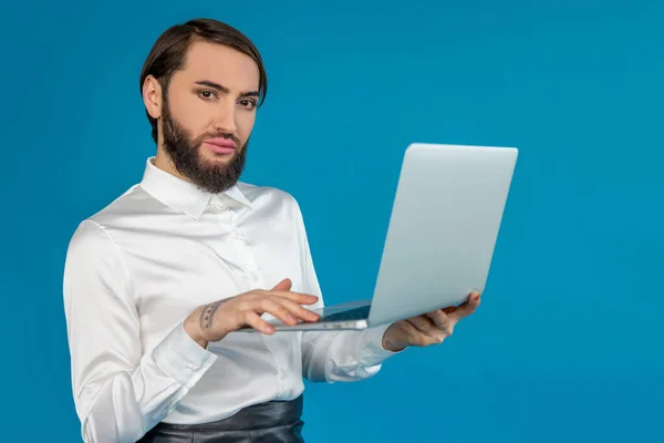 Attractive Self Confident Transgender Man Office Worker Wearing White Shirt — Stock Photo, Image