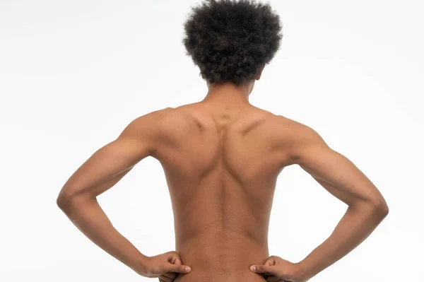 Backside Curly Haired African American Guy Standing Backside — Stock Photo, Image