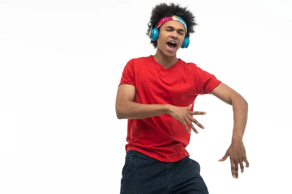 Dans Eden Adam Kulaklıklı Afro Amerikalı Adam Dans Ediyor Gibi — Stok fotoğraf