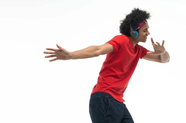 Dançarino Africano Americano Cara Fones Ouvido Olhando Apreciado Dançando — Fotografia de Stock