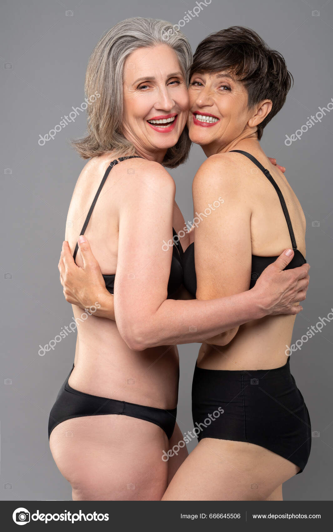 Closeness Senior Women Black Bra Panties Standing Close Stock Photo by  ©Dmyrto_Z 666645506