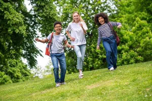 Lyckliga Människor Ungdomar Som Känner Sig Glada Och Glada Parken — Stockfoto
