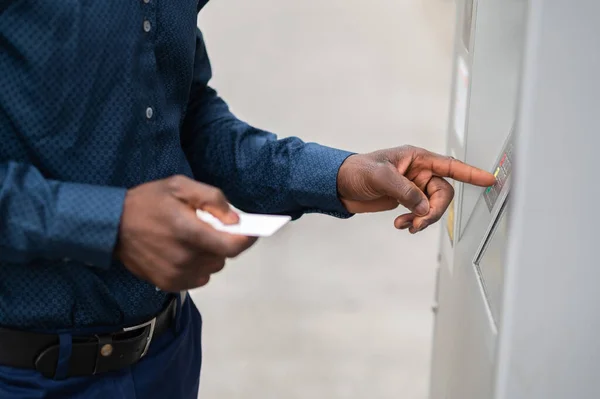 stock image Cash. Close up picture of a man retrieving money from ATM