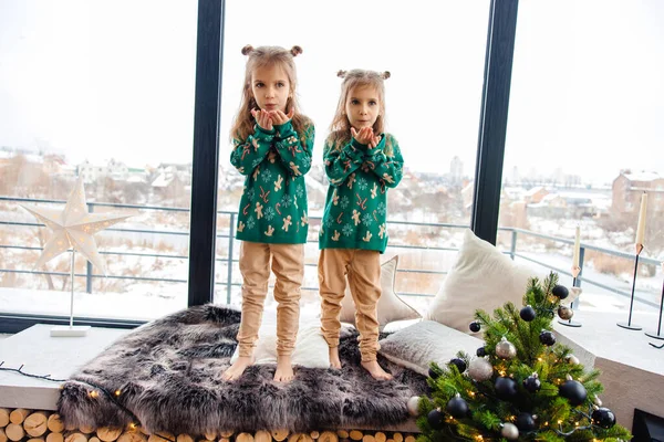 Deux Jumeaux Jouent Sentent Excités Avant Noël — Photo