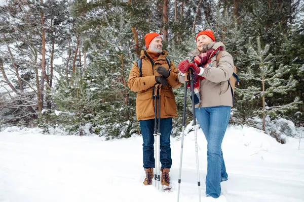 Good time. A mature couple spending good time together in a winter forest