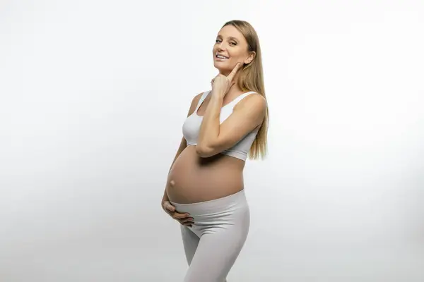 Happy Pregnant Woman Pretty Pregnant Blonde Woman Feeling Happy Joyful — Stock Photo, Image