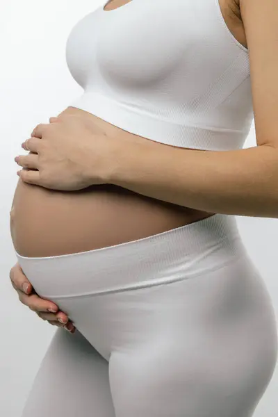 Tercer Trimestre Imagen Cerca Una Mujer Embarazada Tercer Trimestre — Foto de Stock