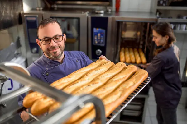 French Baguettes Production Commercial Baking Factory — Stok Foto