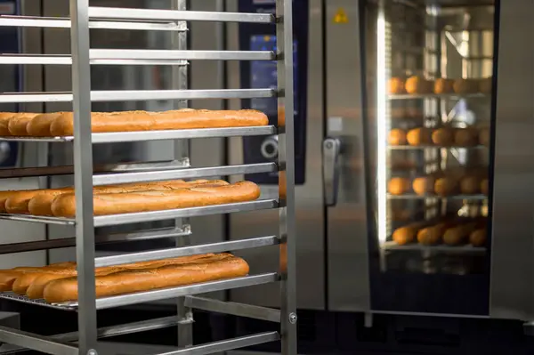 French Baguettes Tray Bakery Factory — Stok Foto