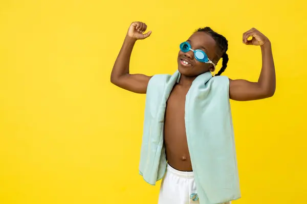 Waktu Untuk Berenang Anak African Amerika Lucu Dalam Kacamata Renang — Stok Foto