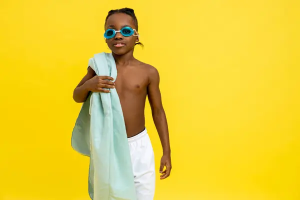 Waktu Untuk Berenang Anak African Amerika Lucu Dalam Kacamata Renang — Stok Foto