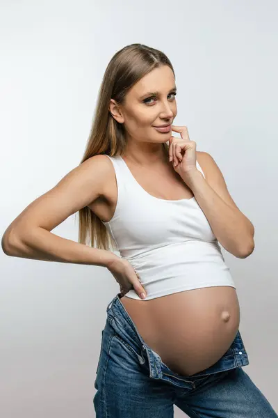 Pregnancy Long Haired Young Pregnant Woman Third Trimester — Stock Photo, Image