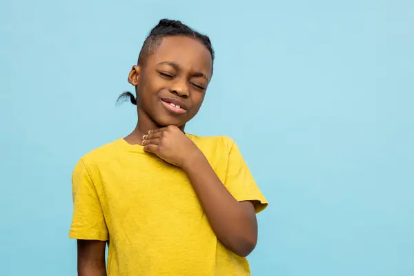 African American Little Boy Catching Cold Has Sore Throat Isolated — Stock Photo, Image