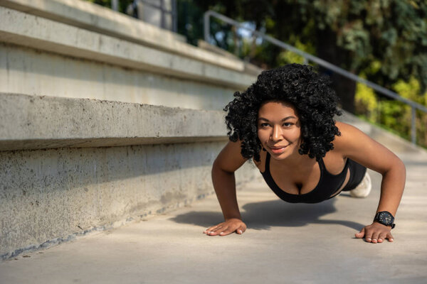 Push Ups Brunette Pretty Woman Exercising Doing Push Ups Stock Photo