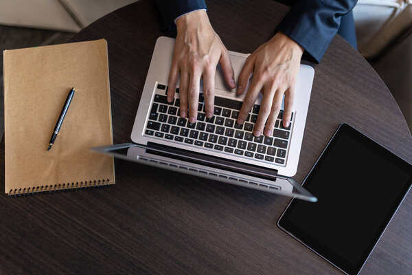 Unrecognizable Businessman Working Computer Table Office Royalty Free Stock Photos