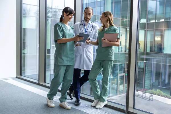 Doktorlar iş başında. Genç doktorlardan oluşan bir ekip bir şey tartışıyor ve ilgili ve ilgili görünüyor.