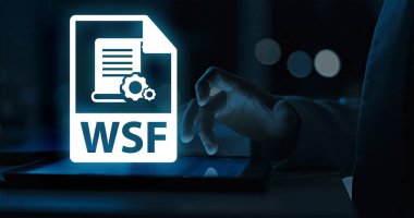 WSF (Windows Script File) is a script file used by Windows Script Host (WSH) that can contain multiple scripting languages like VBScript and JScript in a single XML-based file clipart