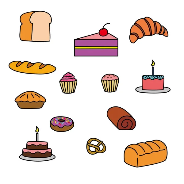 Set Colorful Bakery Cake Design Dessert Food Icon Sign Symbol — Stock Vector
