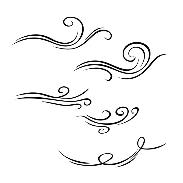 Zestaw Ikony Wiatr Cios Projekt Ilustracji Znak Symbol Przepływu Powietrza — Wektor stockowy