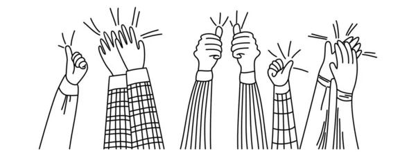 手を挙げて拍手親指を立てて人形の振りをします お祝いベクトルイラスト — ストックベクタ