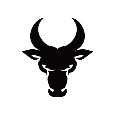 Basit bir boğa başlı siluet logo şablonu. Boynuz ikonlu vahşi hayvan, işaret ve sembol.